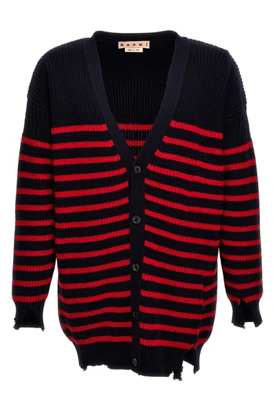 MARNI MARNI DESTROYED EFFECT STRIPED CARDIGAN