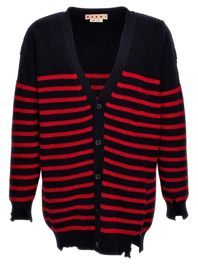 MARNI DESTROYED EFFECT STRIPED CARDIGAN