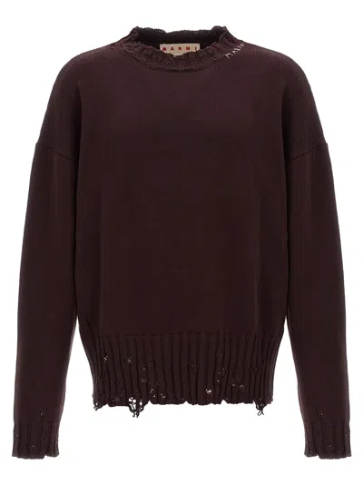 Marni Maroon Destroyed Effect Sweater In Red