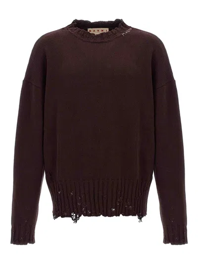 Marni Maroon Destroyed Effect Jumper In Red