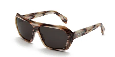 Marni Dhazut Shell 9uh Men's Sunglasses Brown Size 64 In Striped Shell Grey Brown