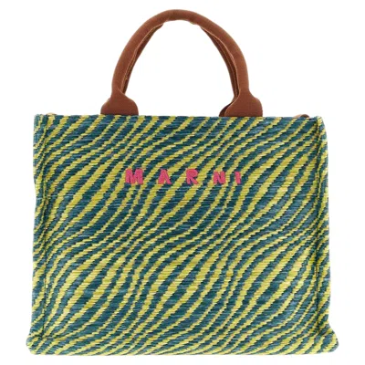 Pre-owned Marni Diagonal Striped Woven Polyamide Tote Bag � Multicolor In Gray