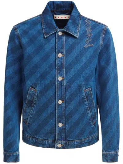 Marni Diagonal-stripes Denim Jacket In Blue
