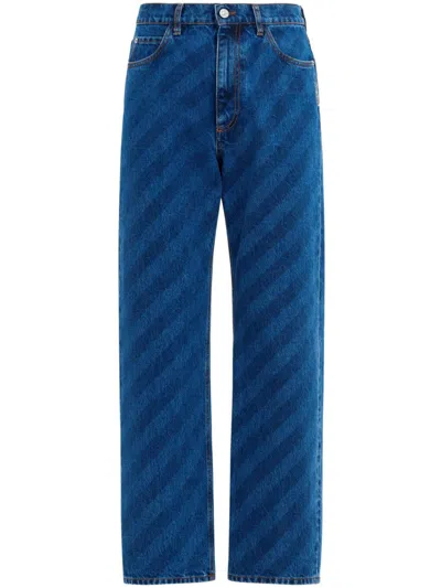 Marni Diagonal-stripes Jeans In Blue