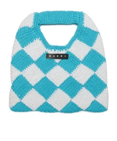 Marni Diamond Checked Crochet Bag In White