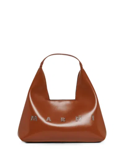 Marni Kids' Diamond Logo-embellished Shoulder Bag In Brown