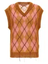 Marni Brown Mohair Argyle Vest With Floating Threads In Multicolor