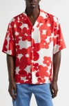 Marni Printed Short Sleeve Button Front Shirt In Crimson