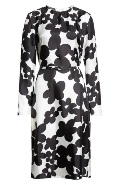 Marni Flower Print Silk Belted Dress In Din99