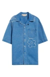 Shop Marni Dillies Patch Denim Camp Shirt In Cobalt