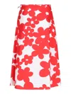 Marni Floral Print A-line Skirt With Belted Waist In Red