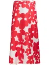 Marni Floral Print A-line Skirt With Belted Waist In Red