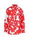 Marni Flower Print Classic Button Down Silk Top In Red