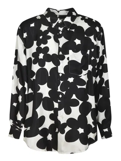 Marni Black And White Shirt With Dillies Print In Multi