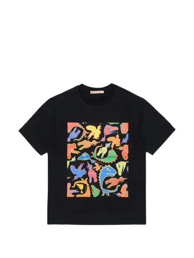 Marni Kids' Dinosaur-print T-shirt In Black