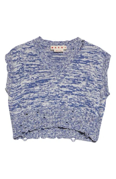 Marni Disheveled Crop Cotton Sweater Vest In Blue
