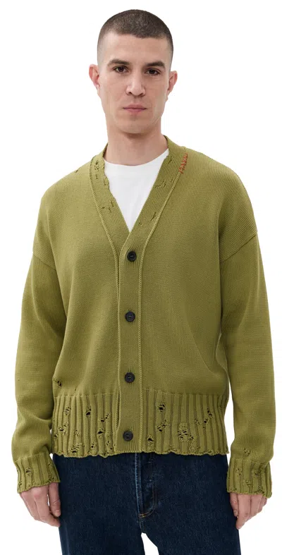 Marni Dishevelled Cotton Cardigan Grass