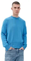 Marni Dishevelled Cotton Crewneck Sweater Azure In Blue