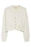 Marni Destroyed-effect Cropped Cardigan In White