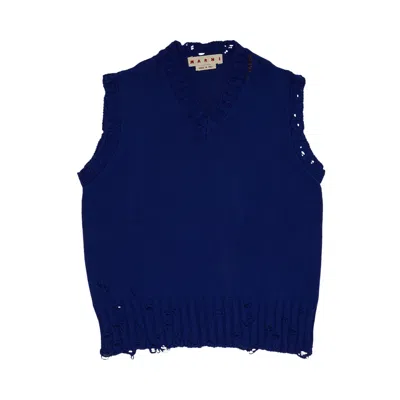 Pre-owned Marni Dishevelled V Neck Sweater 'bluette' | Men's Size 50