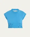 Marni Distressed Boxy Cropped Sweater In Azure