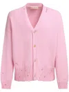 Marni Distressed Detailing Knit Cardigan In Pink