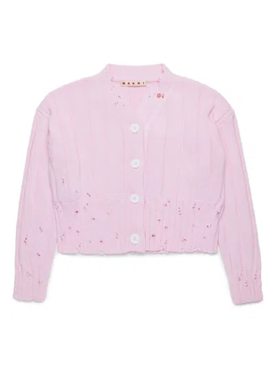 Marni Kids' Distressed Cardigan In Pink