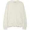 Marni Distressed Cotton Confetti Jacquard Crewneck Sweater In 00w01 Lily White