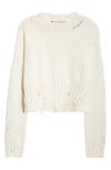 Marni Distressed Ribbed-knit Cotton Jumper In Lily/white