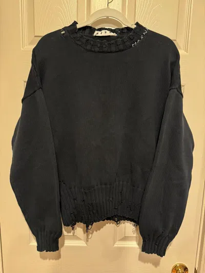 Pre-owned Marni Distressed Cotton Sweater In Black