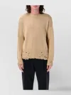 Marni Distressed Crew Neck Knit With Ribbed Hem And Cuffs In Beige