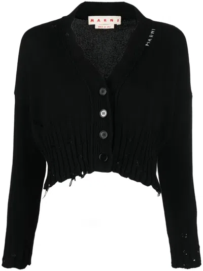 Marni Distressed Cropped Cardigan In Black
