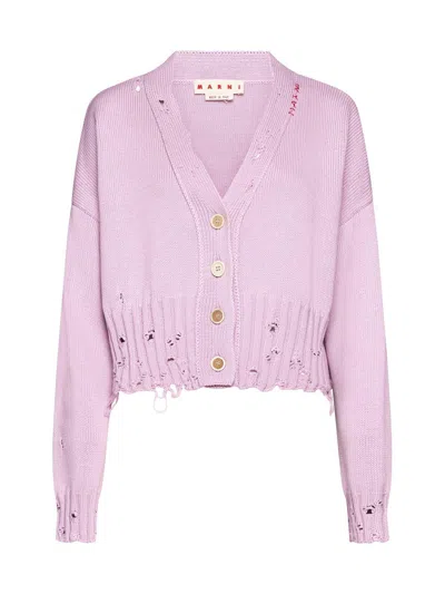MARNI DISTRESSED CROPPED KNITTED CARDIGAN