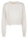 Marni Distressed Cropped Knitted Jumper In White