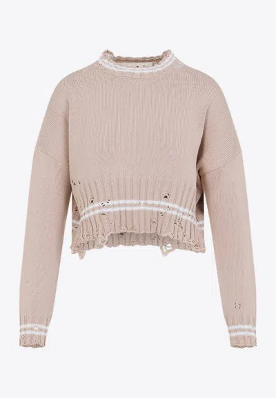 Marni Distressed Cropped Knitted Sweater In Pink