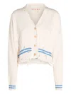 Marni Mending Logo Distressed Boxy Cotton Cardigan In Multi