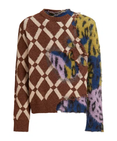 MARNI MARNI DISTRESSED COLOUR-BLOCK KNITTED JUMPER