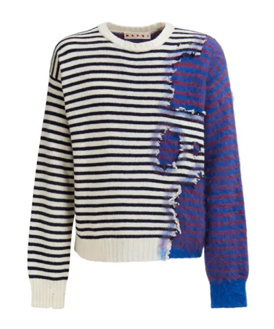 MARNI MARNI DISTRESSED-EFFECT COLOUR-BLOCK STRIPED JUMPER