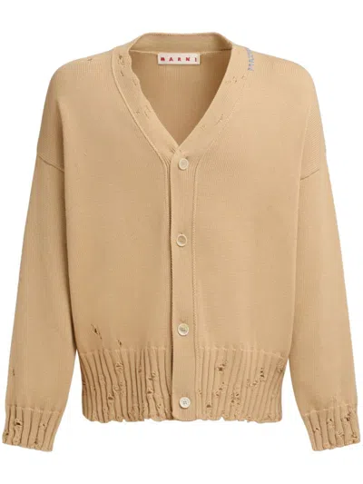 Marni Distressed-effect Cotton Cardigan In Nude