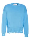 Marni Light Blue Cotton Crewneck Sweater In Blue