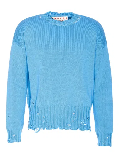 Marni Distressed-effect Jumper In Blue