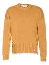 Marni Distressed Long Sleeve Ruffled Neckline Sweater