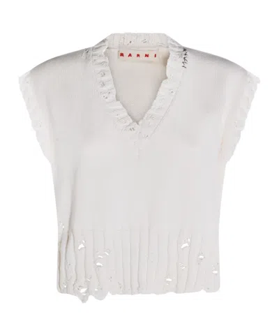Marni Distressed-effect V-neck Knitted Vest In White