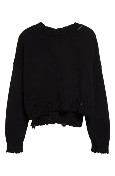 MARNI MARNI DISTRESSED EMBROIDERED LOGO COTTON SWEATER