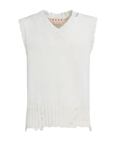 MARNI MARNI LOGO PRINTED COLLAR RIPPED VEST