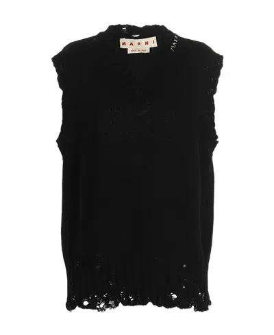 Marni Distressed Knitted Tank Top In Black