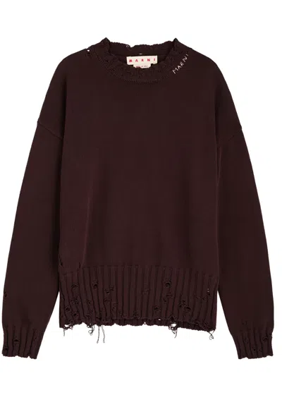 Marni Maroon Destroyed Effect Jumper In Red