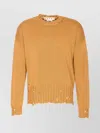 Marni Distressed Long Sleeve Ruffled Neckline Sweater In Brown