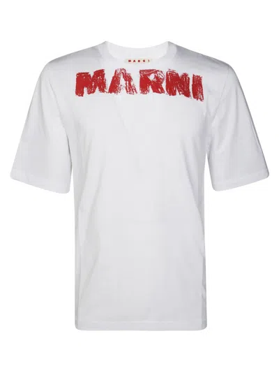 Marni Cotton T-shirt With Maxi Print In White