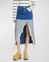 Marni Distressed Slit-hem Midi Denim Skirt In Ocean